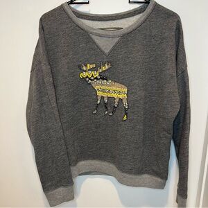 Abercrombie & Fitch Sweatshirt Pullover Women Gray Embellished Moose Size Medium